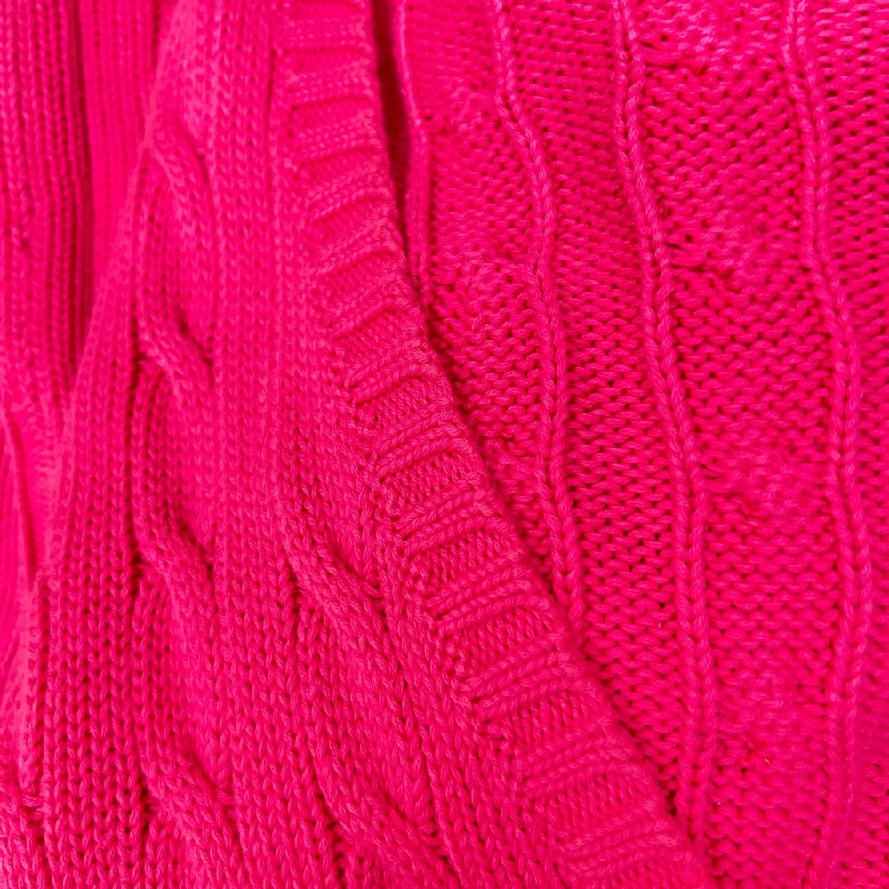 Ralph Lauren Sport Medium Hot Pink Cable Knit V Neck Cotton Sweater Preppy - Picture 7 of 7
